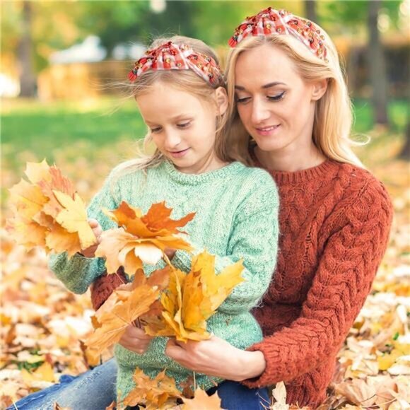 Women Thanksgiving‎ Fall Jeweled Knotted Headband Pumpkin Rhinestone for Girls - Picture 5 of 6